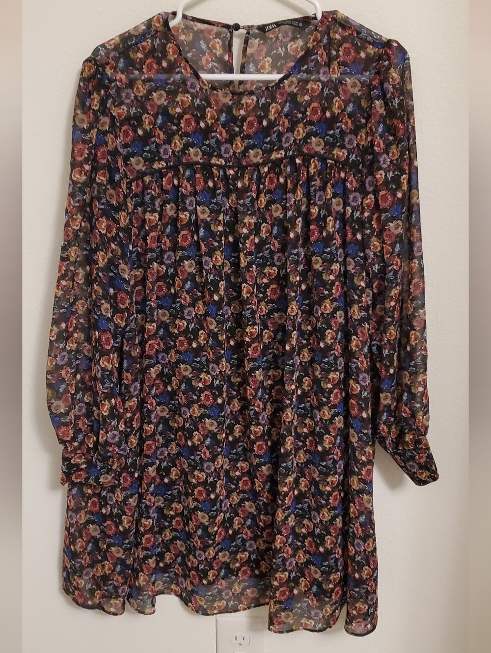 Zara Women's Floral Babydoll Mini Dress Size XL Cottagecore Peasant